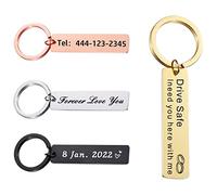 Double-Sided Custom Keyring UK Personalised Engraving Phone Number/Text/Dog Tag Key Chain Double Sided Custom Keyring UK Gift for Boyfriend Girlfriend Valentines Day Gifts black One Size