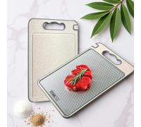 Double-Sided Cutting Board, 36.5x24.9cm, Stainless Steel and Wheat Straw PP Panels, Built-in Knife Sharpener