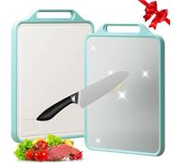 Double Sided Cutting Board, BOYUNSHI 304 Stainless Steel & Wheat Straw PP Chopping Boards with Handle, Non Slip Chopping Board for Kitchen Meat Fruit and Vegetables, Easy to Clean, 15.5” * 11.8”