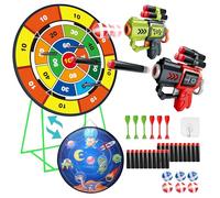 Double-Sided Dart Board Garden Game for Kids, 29 Inch Dartboard Standing & Hanging Shooting Toy Set with 2 Toy Guns, Indoor Outdoor Garden Carnival Party Game Fun for 3 4 5 6 7 8+ Year Old Boys Girls