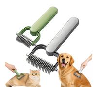 Double Sided Dematting Comb for Dogs and Cats - Undercoat Rake Pet Grooming Tool for Shedding, Tangles & Matted Fur, Stainless Steel Deshedding Brush for Long Haired & Thick Coat Pets (A)