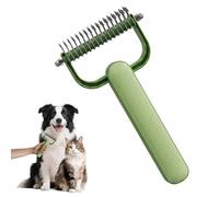 Double Sided Dematting Comb for Dogs and Cats, Undercoat Rake Pet Grooming Tool for Shedding, Tangles and Matted Fur, Stainless Steel Large 17-tooth Comb, for Long Haired & Thick Coat Pets (Green)