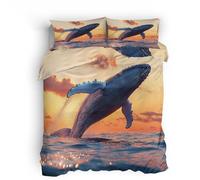 Double-Sided DesignSingle Duvet Cover Set 3D Whale Sea Print Bedding Set 3 Pcs Quilt Cover 135x200cm Duvet Cover Sets Microfiber Ultrasoft Bedding Set With Zipper + 2 pillowcases 50x75cm