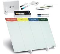 pmxboard Double Sided Desktop WhiteBoard Kanban Set with Desk Stand.18 x11,Dry Erase Glass Board, 24 Reusable Task Cards, 6 Markers, Accessories. Portable Project Planning Productivity WhiteBoard Kit