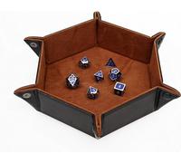 Double Sided Dice Tray Portable Folding Dice Rolling Tray Folding Hexagon Pu Leather And Velvet Dice Holder Tighter Than Other Dice Trays (Brown)