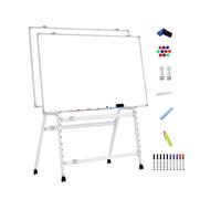 Double-Sided Dry Erase Board with Stand, Magnetic Rolling Whiteboard, Foldable & Height Adjustable, Large 90x120cm (35x47in) for Office & Classroom Use