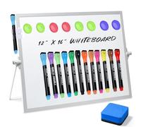 Double-Sided Dry Erase Magnetic Whiteboard A3, 16" x 12" Desktop Whiteboard with Stand, Portable Small White Board Set Include 12 Pens, 8 Magnets, 2 Pen Holder, for Drawing, Office, Home, School