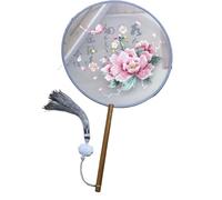 Double-Sided Embroidery Hand Held FanHan Ancient Dance Hanfu Cheongsam Round Fan Wedding Gifts Favors for Guests For Personal Deco,Summer Party(Silver)