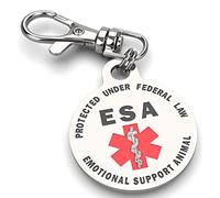 Double Sided Emotional Support Animal (ESA) Red Medical Alert Symbol and Protected by Federal Law 1.25 inch ID Tag. Quick Release Metal Lobster clamp Allowing You to Switch Between Collars and Vest.