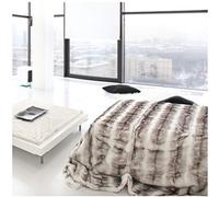 Double Sided Faux Fur Throw Blanket Silky Soft Oversized Afghan Machine Washable, Grey Striped Mink Chinchilla Shadow Fox 55 by 70 Inch (Light Gray)