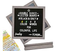 Double Sided Felt Letter Board, 12 x 12 Inch Vintage Wood Frame Message Memo Board with Stand, 1100+ Changeable 4 Colors Letters and Symbols Emojis Announcement Board for Home Kitchen Party Business
