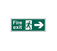 Double Sided Fire Exit Safety Sign, Arrow Right, 3mm Foamex Board, Pre-Drilled Holes For Hanging, 450mm x 150mm