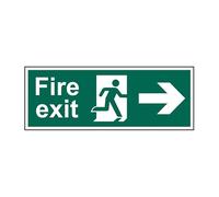 Double Sided Fire Exit With Hanging Kit Arrow Right/Left On Reverse 3mm Foamed PVC Board Pre-Drilled Corners W450mm x H150mm