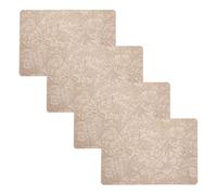 Double Sided Floral Placemats 4 Piece Set in Water Resistant PU Leather for Dining Tables (Khaki)