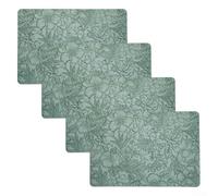 Double-Sided Floral PU Leather Placemats Set of 4, Rectangular Kitchen Dining Table Mats, Heat-Resistant and Washable, Water-Resistant, 30 x 43 cm Reversible(Green)