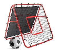 Double-Sided Football Rebounder Net, Adjustable Goal in 5 Levels, Rebound Net with Goal Kickback Target for Kids Soccer Training, Portable Football Goals for Garden Outdoor, 100 x 100 cm Red