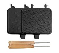 Double Sided Frying Pan, Portable Removable Sandwich Maker, Double Sided Camping Sandwich Maker with Wooden Handle for English Muffins, Croissants, Waffles Cypreason