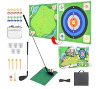 Double-sided Golf Battle Play Set for Kids & Adult, Includes Extendable Golfclub, Hitting Mat, 20 Balls & Scoreboard for Adults Kids Outdoor & Indoor Family Fun Golf Skills Training Gift