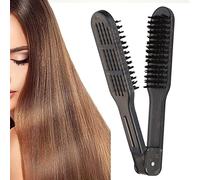 Double Sided Hair Straightening Comb, Styling Tools Boar Bristle Clip to Reduce Split Ends, Flat Iron with Brush Hair Straightener, Clamp Straightener Brush
