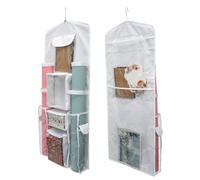 Double-Sided Hanging Gift Bag Over the Door Wrapping Paper Gift Bag Storage Hanging Gift Wrap Organizer Hanging Gift Wrapping Paper Storage Organizer Bag with Multiple Pocket for Door Cabinet (White)