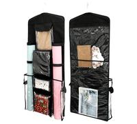 Double-Sided Hanging Gift Bag Over the Door Wrapping Paper Gift Bag Storage Hanging Gift Wrap Organizer Hanging Gift Wrapping Paper Storage Organizer Bag with Multiple Pocket for Door Cabinet (Black)