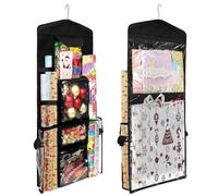 Double-Sided Hanging Present Bag, Hanging Gifts Wrapping Paper Storage Organizer Bag,Wrapping Paper Gifts Storage with Multiple Pockets 40X101cm Clear PVC