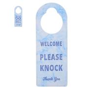 Double Sided Hotel Door Hanger Sign, Leather Please Knock Room | Reversible Messaging, Printed Finish, Stitched Edge Detail, Interior Doors and Bedroom Use