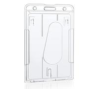 Double Sided ID Badge Holder - 2 Card Vertical Clear Tough PVC, with Neck Strap for Security Passes, Corporate Office, Transportation