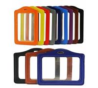 Double Sided ID Badge Holder 50pcs Work Identity Name Card Case for Office School Travel(Brown-Horizontal)