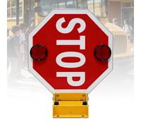 Double Sided LED Flashing Stop Sign with Electronic Controller, High Visibility Traffic Safety Signal for School Bus, Metal Frame