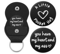 Double Sided Little Pocket Hug Token Gift with PU Leather Keychain, Long Distance Relationship Love Support Gift, Black, Medium