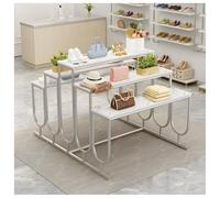 Double-Sided Metal Display Stand for Shoes & Handbags 3/5 Tier Heavy Duty Retail Shelf Freestanding Tiered Riser for Clothing Stores (Silver 5 Layers - 120x120x120cm)