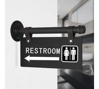 Double Sided Metal Restroom Sign for Business，11" x 6"，Unisex Bathroom Sign with Left Arrow for Men and Women，All Gender，Wall-Mount Restrooms Corridor Toilet Signs for Home & Office，Projecting Hallway