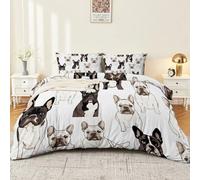 Double-sided Microfiber Duvet Cover Set - Simple Animals Bulldog Printed Reversible Quilt Cover with Zipper Closure & Corner Ties, White Super King Bedding Set with 2 Pillowcases (50 x 75 cm)