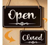 Double Sided Open Closed Sign - Acrylic Hanging Business Sign for Shops, Cafe & Store Front - Durable Reversible Shop Sign with Rope