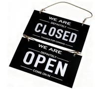 Double Sided Open Closed Sign - Durable Shop Sign with Multiple Hanging Options, 23x12cm Weatherproof Business Sign for Store, Cafe, Retail (Black/White)