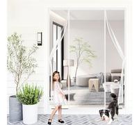 Double Sided Opening Door Screens 145x215cm Hands Free Patio Screen Door Mesh Partition Seal Automatically Anti Mosquito Let Fresh Air in Keep Fresh Air in for Indoor Outdoor White