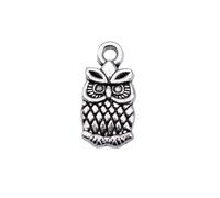 Double Sided Owl Small Size Charms For Macrame Accessories, 15x7mm, Antique Silver Color, 20 Pieces