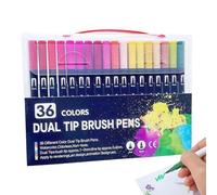 Double Sided Pen Set, Color By Number Coloring Book,100 Quests Color By Number, Square/Triangle/Hexagon/Circles,Brush Marker Pens For Colouring Book Journal Drawing Lettering Sketching (36 Colors Pen)