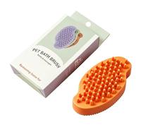 Double Sided Pet Bath Brush - Cat Grooming Shedding Comb for Puppy Kitten | Silicone Bristles with Soap Dispenser, Hair Removal Shower Scrubber for Small Medium Large Breed