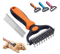 Double Sided Pet Grooming Rake, 2-in-1 Undercoat Dematting Brush Comb, Professional Deshedding Detangling Tool for Long Thick Hair Dogs Cats, Hair Remover for Heavy Shedding Pets (Orange)