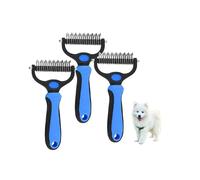 Double Sided Pet Grooming Rake, Professional Deshedding & Dematting Brush, Dual Function Undercoat Rake, Effective Fur Removal Tool for Long and Short Haired Dogs Cats (Blue,L,3PCS)