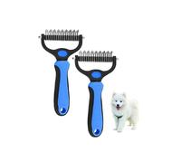 Double Sided Pet Grooming Rake, Professional Deshedding & Dematting Brush, Dual Function Undercoat Rake, Effective Fur Removal Tool for Long and Short Haired Dogs Cats (Blue,L,2PCS)