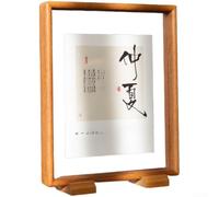 Double Sided Photo Frame for premium Hardwood Acrylic Holder for Calligraphy Embroidery Pictures Modern Chinese Style Desk Ornament(Teak-L)