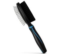 Double-Sided Pin & Bristle Dog Brush - Double-Sided Dog Brush for Shedding, Undercoat Rake for Short & Long Hair, Cat Grooming Brush, Removes Loose Fur, Mats & Dirt, Promotes Healthy Coat, Large Black