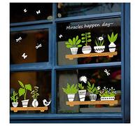 Double-Sided Plant Stickers Window Decor Decals, Green Plants Wall Decor Decal, Removable DIY Self-Adhesive Wall Art Mural for Living Room Bedroom Coffee Store Glass Door Decoration (Potted)