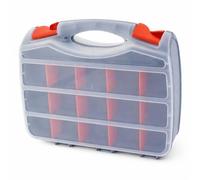 Double-Sided Plastic Storage Organiser Box with Handle - 15 Compartment Tool & Hardware Storage Case (31 x 26 x 7.5 cm)