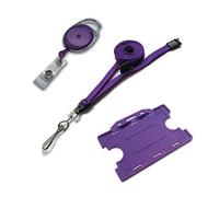 Double Sided Premier Id Card Badge Holder with Metal Lanyard Pack (Purple)