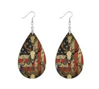 Double Sided Print Earrings Leaf Design Ink Direct Injection Easy to Wear Casual Wear Earrings, leaf, Wood Metal, No Gemstone