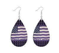 Double Sided Print Earrings Round Leaf Shape MDF Wood Material Fashion Statement Earrings For Women, watertrop, Wood Metal, No Gemstone